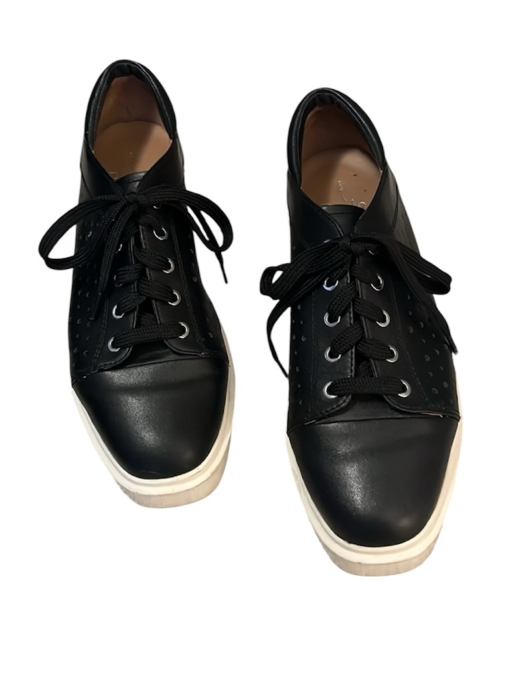 Paolo Women’s Black Perforated Leather Lace up Low-top Platform Sneakers 9
